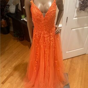 Elegant Orange Lace Evening Gown